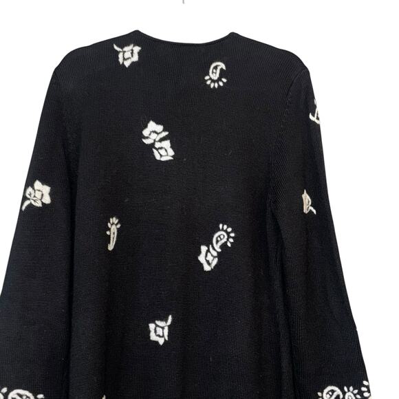 Vintage Josephine Chaus Cardigan Jacket L Black Long Embroidered Velvet Trim - Picture 12 of 16